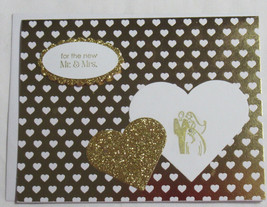 Handmade card White Gold Wedding Mr. &amp; Mrs. Heart Foil Glitter w/envelope - $6.12