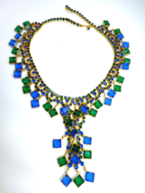 Juliana Style Blue Green Rhinestone &amp; Square Crystal Dangles - $308.75