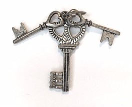 Lot of 3 Antique Style Key Charms Silver Tone Heart Openwork - £6.29 GBP