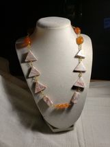 19.5 Inch Ceramic Triangle And Squares With Orange Glass Beads Handcrafted - £18.67 GBP