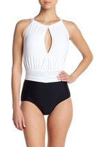 Marilyn Monroe Intimates Lace-Up One-Piece Swimsuit SZ M Black White - $40.89