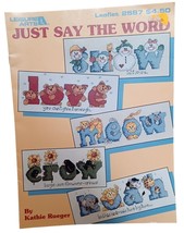 Just Say The Word Cross Stitch Leisure Arts Leaflet 2587 Snow Love Noah Meow - £4.69 GBP