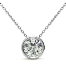 2 TCW Round Cut White Moissanite Bezel Pendant No Chain In 14K White Gold Plated - £79.11 GBP