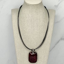 Chico&#39;s Black and Silver Tone Multi Strand Wire with Red Pendant Necklace - £15.45 GBP
