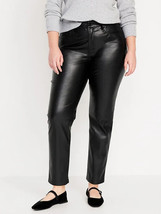 Old Navy High Rise OG Straight Faux Leather Ankle Pant Women 14 Petite Black NEW - £22.51 GBP