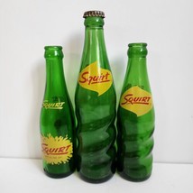 Vintage Squirt 7 Oz 12 Oz Soda Bottles Green Lot Of 3 Twist Pop - $14.01
