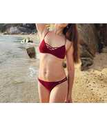 Crochet woman strappy swimsuit Criss cross straps bikini set in burgundy - €60,30 EUR+