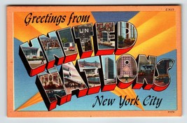 Greetings From United Nations New York City Large Letter Linen Postcard Acacia - £11.83 GBP