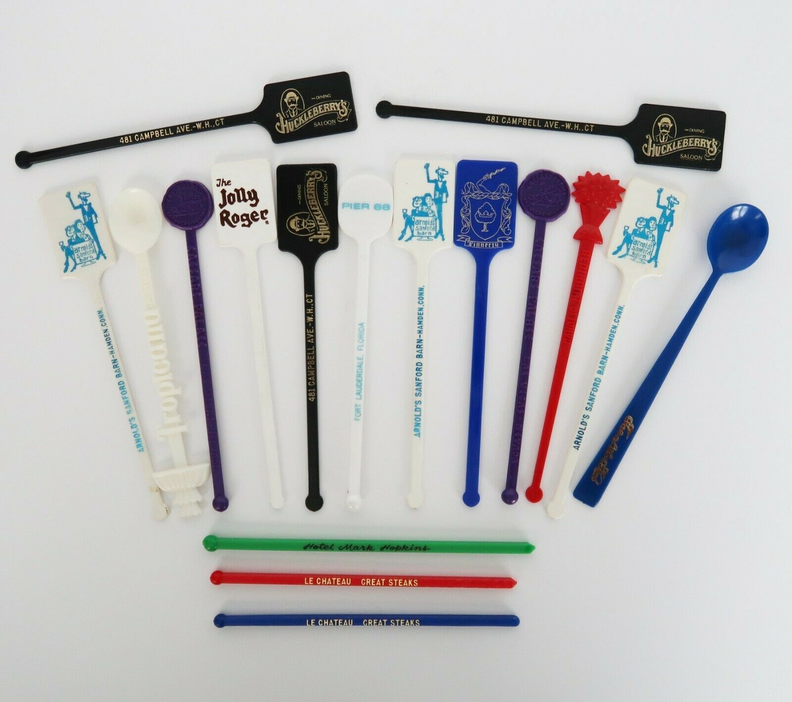 Lot of 17 vtg colorful advertising &amp; travel themed swizzle stick drink s... - $14.99