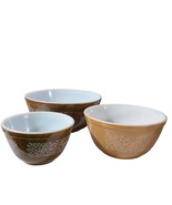 Vintage Pyrex Mixing Bowl Set Woodland Brown &amp; Tan Floral Design 401 402... - $43.20