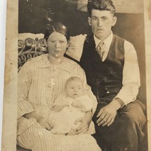 Found Black &amp; White Photo Postcard RPPC Young Family With Baby - £6.35 GBP