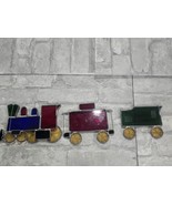3 Lead Stained Glass Train Set Sun Catcher Ornaments Blue Red Green - $32.66 CAD