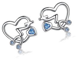 Nurse Earrings Sterling Silver Heartbeat Stethoscope - £60.63 GBP