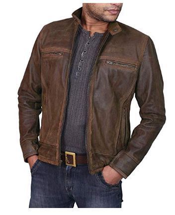 New Handmade Men's Military Brown Tough Lambskin Leather Jacket, Biker Jacket 20