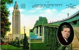 Baton Rouge State Capitol Huey P Long Bridge New Orleans UNP Linen Postcard E10 - £2.29 GBP