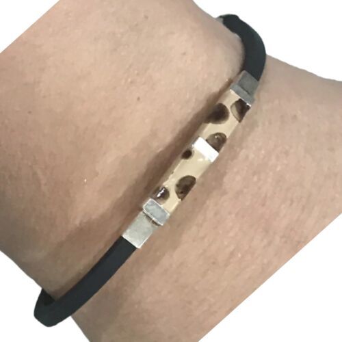 Sterling Silver Cheetah Inlay Rubber Band Bracelet 7” - $20.25