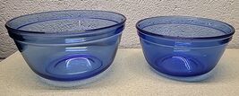 2 Pc Set  Anchor Hocking Mixing Bowls Blue Glass Nesting 1.5, 2.5 Qt 105... - $24.89
