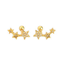 Anyco Earrings Gold Plated Screw Beads Chic Gold Star Zircon Stud For Women Girl - £17.46 GBP