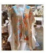 Satin Feel Kimono Ruana Wrap Beach Coverup with Tie Beige - $38.99 CAD