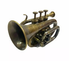 Nautical Antique Brass Trumpet Pocket Bugle Horn 3 +Valve Mouthpiece for... - $97.19