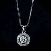 Gorgeous 3Ct Round Simulated Diamond Halo Pendant Necklace White Gold Plated - £43.88 GBP