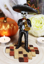 Ebros Gothic Day of The Dead Black Mariachi Skeleton Trumpet Player Figurine - £19.97 GBP