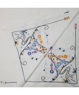 Vintage Hand Embroidery Table Cloth 36x42 Inch Blue Pink Orange Black - $30.52 CAD