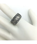 MARCASITE sterling silver 925 ring - size 8.25 wide cutout scroll band 3... - £15.84 GBP
