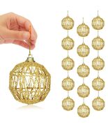 16 Golden Christmas Balls Ornaments 2.36in Gold Glitter Tree Decor - $256.68 MXN