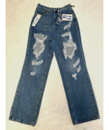 NEW Wax Jean Denim Collection Wide Leg Distressed Shredded Blue L  Large... - $268.61 MXN