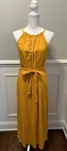 NEW GAP Factory Women’s Linen High Neck Halter Tie Dress Gold Size M TAL... - $49.01