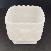 Anchor Hocking Milk Glass Square Raised Grape Footed Planter Candy Dish - £17.58 GBP