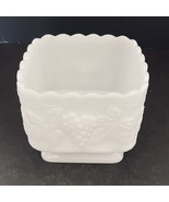 Anchor Hocking Milk Glass Square Raised Grape Footed Planter Candy Dish - £17.03 GBP