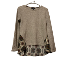 Papillon Womens Pullover Sweater Brown Floral Long Sleeve Jewel Neck High Low S - £13.30 GBP