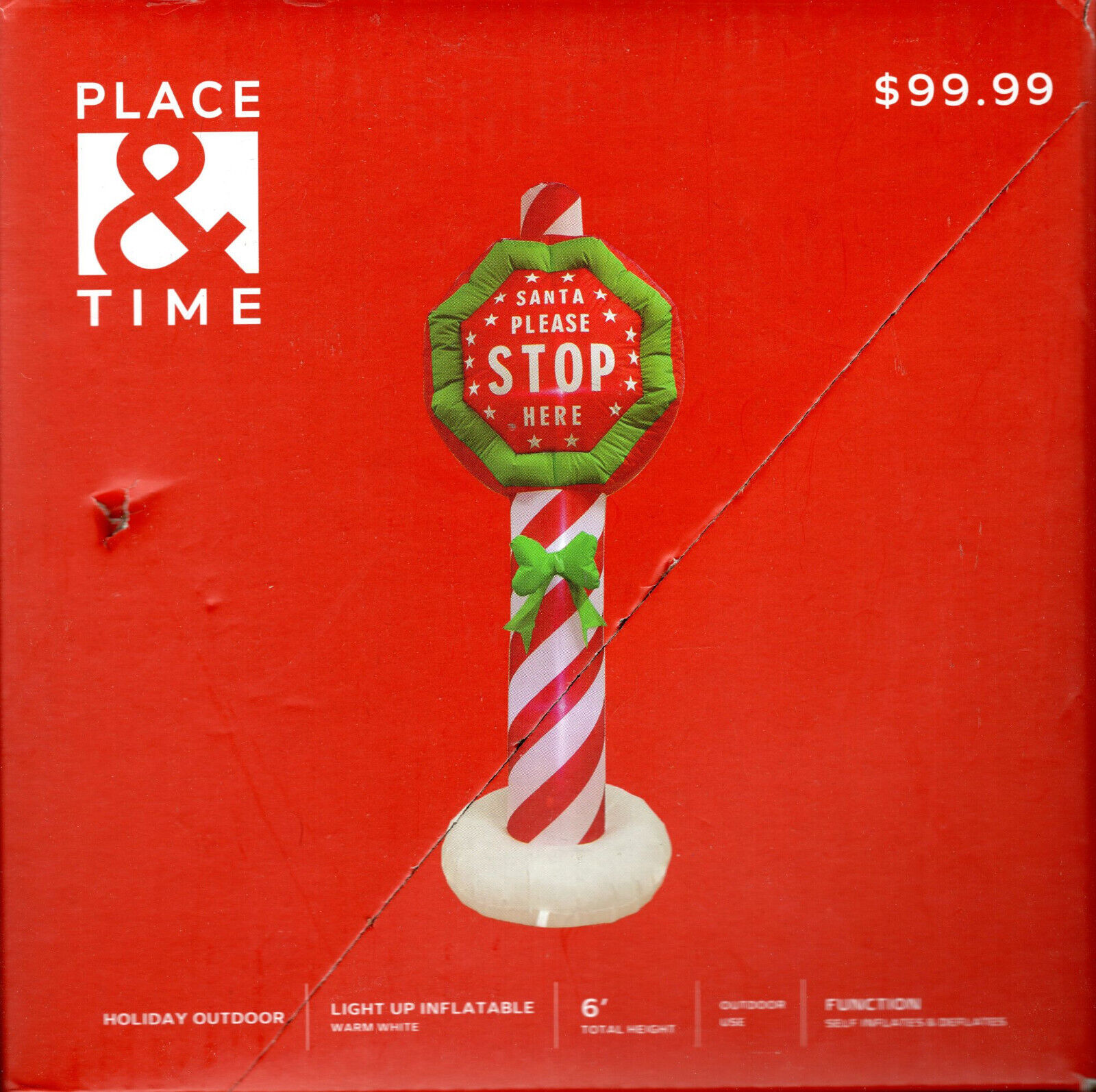 PLACE &amp; TIME 1895-9643 INFLATABLE 6&#39; SANTA PLEASE STOP HERE SIGN - NEW - $37.48