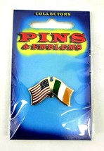 USA &amp; Ireland  Double Crossed Flag Lapel Pins Irish American Friendship Hat Pin  - £7.55 GBP