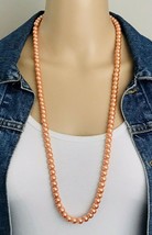 Orange 8mm Glass Pearl Single Strand Necklace 32&quot; - £10.88 GBP