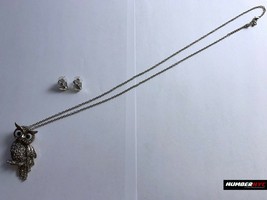 Silver Owl Onyx Moon Eyes Necklace Pendant Stone Earrings Theater Jewelry Women - £15.89 GBP