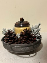 New Rustic tray with winter wreath and pinecones and jar Candle - Centerpiece image 5