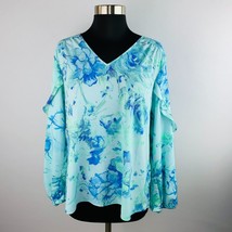 Belle By Kim Gravel Womens Medium M Blue Green Purple Floral Abstract Top - $26.77