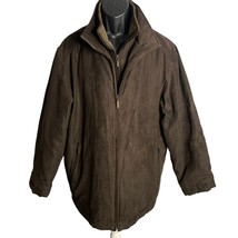 Vintage Weatherproof Faux Suede Jacket L Brown Double Zip Tech Pocket Wool Lined - £61.90 GBP