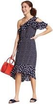 A New Day Womans Large Dress Navy Polka Dot One Bare Shoulder Frills  - £10.06 GBP