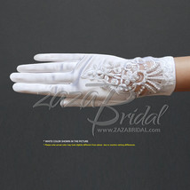 Stretch Satin Gloves With A Floral Embroidery Lace, Sequins And Beaded Pearls - £19.17 GBP