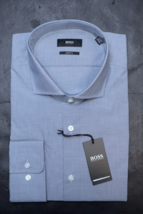 Hugo Boss Men&#39;s Mark Sharp Fit Blue Plaids Cotton Dress Shirt 39 15.5 34/35 - £56.04 GBP