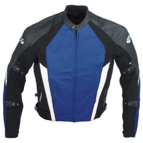 Men Black Blue Cont Motorbike White Striped Genuine Leather Safety Pads jacket