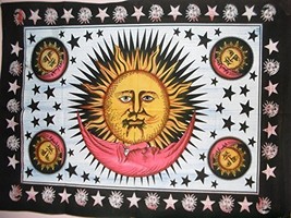 Traditional Jaipur Hand Painted Sun Moon Star Poster, Indian Wall Decor, Hippie  - £13.94 GBP