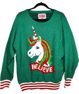 Tipsy Elves Believe Unicorn Green Ugly Christmas Sweater Acrylic size XL - $32.39