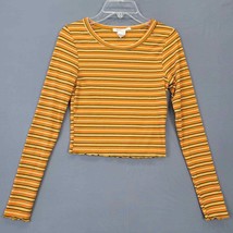 Shirt Crop Yellow Stripe Round Neck Long Sleeves Caution To The Wind Women&#39;s S - £8.51 GBP