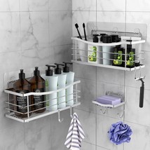 Adhesive Shower Caddy Basket Shelf With Hooks For Shampoo Razor Soap Dis... - $43.99