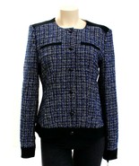 Tommy Hilfiger Blue &amp; Black Button-Snap Front Tweed Suit Jacket Women&#39;s NWT - £111.57 GBP
